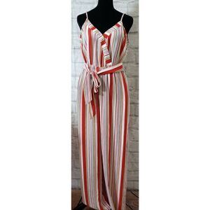 FLYING TOMATO | red striped polyester jumpsuit M